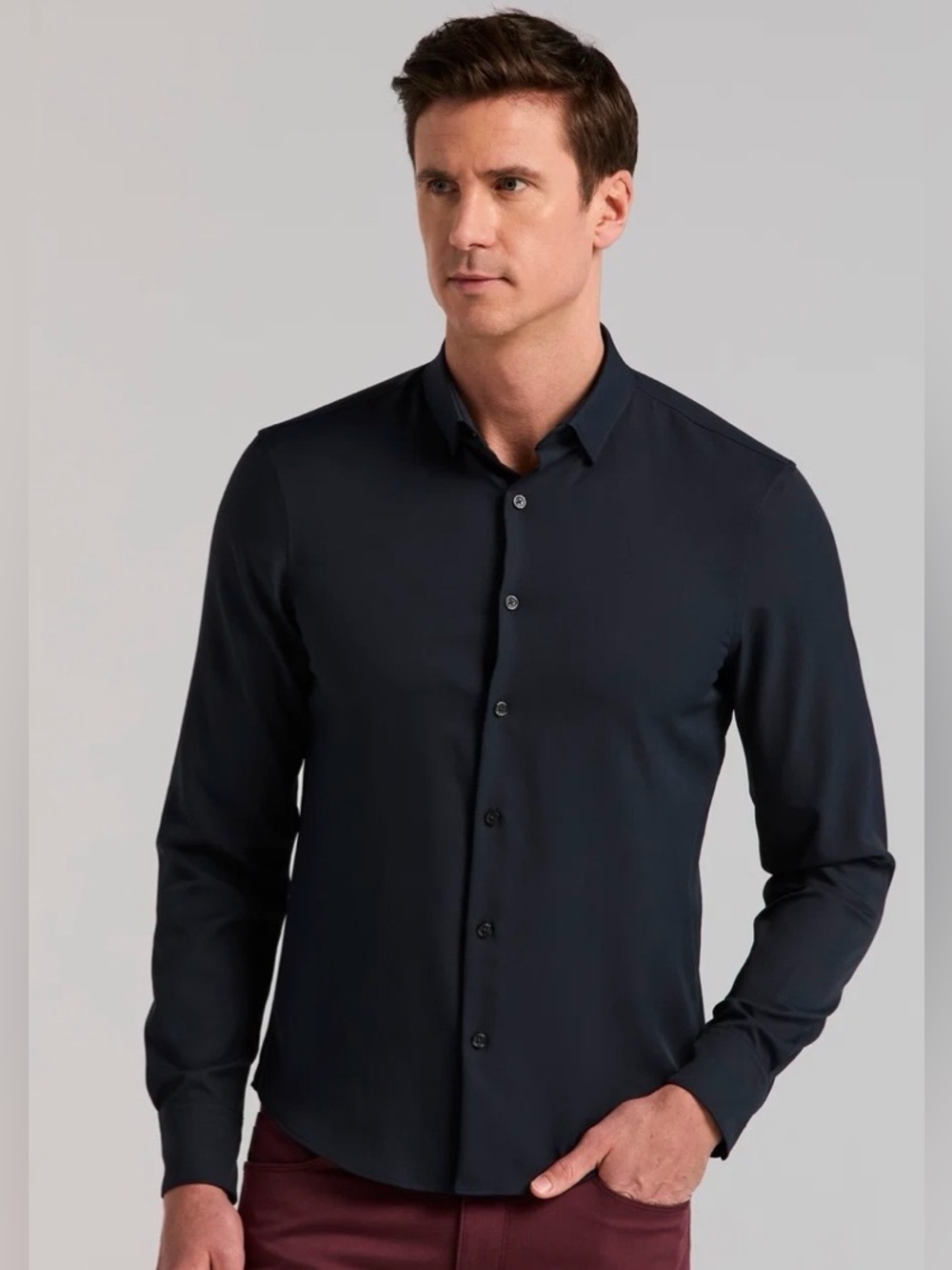 Perry Ellis Navy Long-Sleeve Dress Shirt